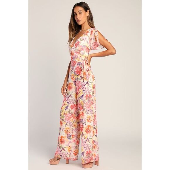 Lulus Petal Princess Cream Multi Floral Wide-Leg
Jumpsuit, Size Small - Picture 3 of 10